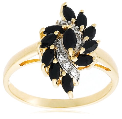 Yellow Gold Overlay Sterling Silver Sapphire w/ Diamond Accent Spiral Ring
