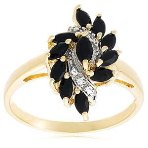 Yellow Gold Plated Sterling Silver Sapphire with Diamond-Accent Spiral Ring