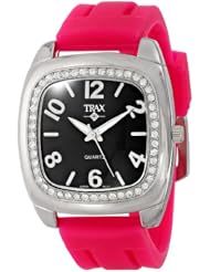Trax Womens TR1740-BF Malibu Fun Fuchsia Rubber Black Dial Crystal Watch