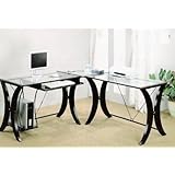Coaster L-Shape Home Office Computer Desk, Cappuccino Finish Base, Glass Top