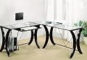 L-Shape Cappuccino Finish Base Glass Top Home Office Computer Desk