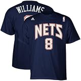 NBA adidas Deron Williams New Jersey Nets #8 Net Number T-shirt - Navy Blue (Small)