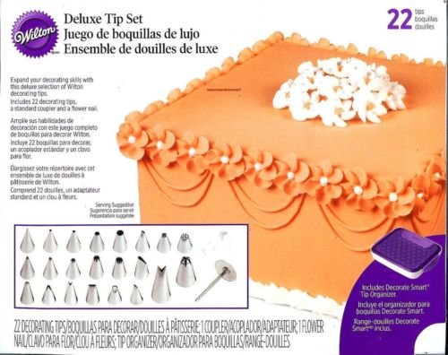 WILTON Cake Decorating DELUXE TIP Set w/ 22 Tips, CASE Coupler & Flower Nail NEW