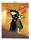 Asian Oriental Lacquered Painting Wall Art Plaque Japanese Samurai