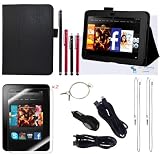 The Friendly Swede (TM) PU Leather Case Cover Bundle for Kindle Fire HD 7 Inch in Retail Packaging (NOT Compatible With Kindle Fire) (Black)