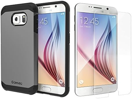 The Samsung Galaxy S6 Survival Kit [Case + Screen Protector] - 2 Piece Set - Tempered Glass Screen Protector And Shockproof Protective Rugged Case w Dual Layer Protection Cover - Gray by Comveo