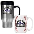 Colorado Rockies Stainless Steel Travel Mug & Gameball Ceramic Mug Set - Primary Logo MLB Baseball