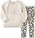 Calvin Klein Girls' Little Sweatshirt with Crochet Trim and Leggings Set, Oatmeal, 5