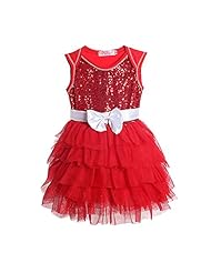 Girls Cotton/Polyester Sleeveless Sequined  Wedding Party Dress  With a Bow(s)