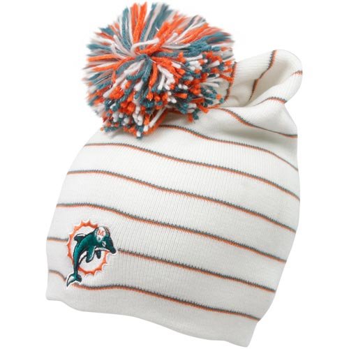 Miami Dolphins Women's Knit Hat: White Long Pom Knit Hat