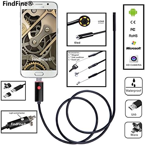 Black 10m 32.8ft Cable 8mm Lens 2 In 1 Dual Usb HD endoscope For Android OTG Phone Cable inspection Pipe IP68 Waterproof Side mirrors micro USB Camera FindFine
