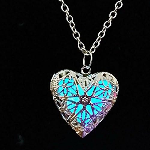 HOT Fashion Fluorite Rhinsetone Women the Hollow Heart Love Glow in Dark Vintage Pendant Necklace