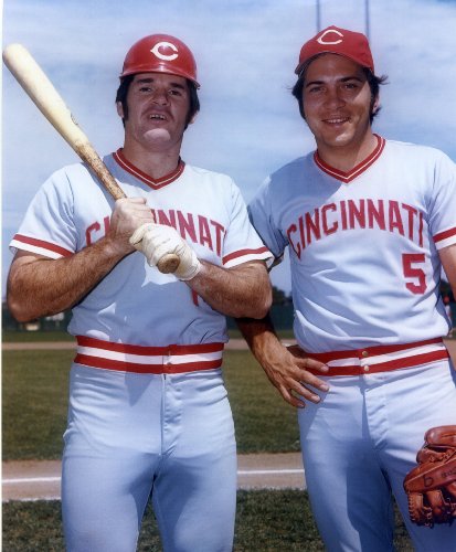 PETE ROSE & JOHNNY BENCH CINCINNATI REDS 8X10 SPORTS ACTION PHOTO (H)