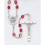 SAVE $21.25 - 17" Silver Plated Rosary with 5mm Red Beads, Holy Spirit Emblem, and Crucifix - MADE IN ITALY $19.15