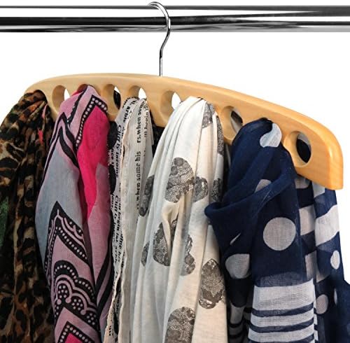 Runhai Single Wooden Premium Scarf Hanger Natural-Also For Ties, Jewellery Accessories etc - Great Gift Idea
