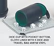 Black Dice Cup w/ Pocket Bottom, Green Cloth Lined (4x3 Diameter) w/ 5 Dice and 5x7 Trvl Bg