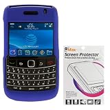GTMax Blue Rubberized Snap On Hard Cover Case + LCD Screen Protector Film Shield Guard For BlackBerry Bold 9700 Cell Phone
