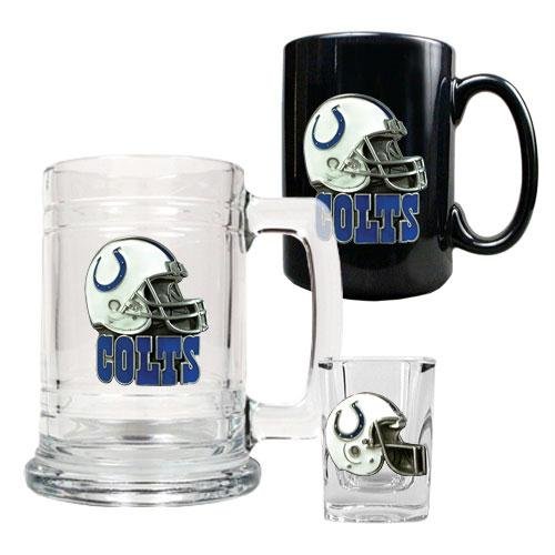 NFL Indianapolis Colts 15-Ounce Tankard, 15-Ounce Ceramic Mug & 2-Ounce Shot Glass Set - Helmet Logo