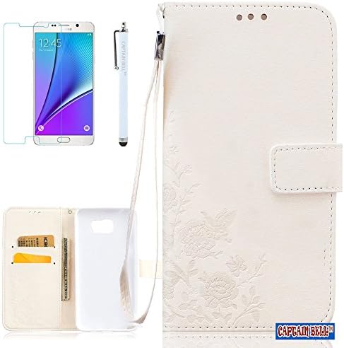 Captain Bell,Galaxy Note 5 Case,Note 5 Case,Galaxy Note 5 Wallet Case,Pu Leather Flip Case Lanyard Cover Case for Samsung Galaxy Note 5 11-Knurling White