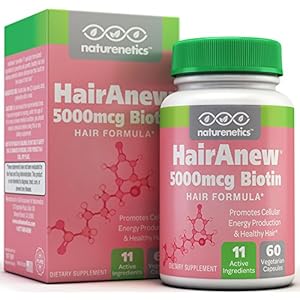 Biotin Hair Growth Vitamins - 11 Powerful Ingredients Including 5000mcg Biotin - 3rd Party Tested & Certified - Addresses Potential Vitamin Deficiencies That Could Cause Hair Loss* - Promotes Cell Growth* - 60 Vegetarian Capsules for 1 Full Months Supply - HairAnew By Naturenetics