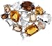 ByJoy Sterling Silver, Colourful Amber and White Crystal Pin Brooch. JP028