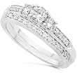 2/5ctw Three Stone Round Diamond Wedding Ring Set in 14kt White Gold (HI/I1-I2)