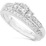2/5ctw Three Stone Round Diamond Wedding Ring Set in 14kt White Gold