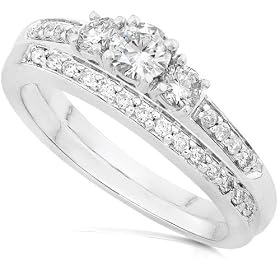 2 5ctw Three Stone Round Diamond Wedding Ring Set in 14kt White Gold (HI... by Diamond-Me