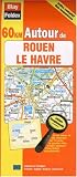 Carte routière : 60 km autour de Rouen - Le Havre (avec index complet des communes et légende en 4 langues)
