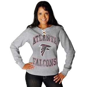 NFL Womens Atlanta Falcons Ot Queen III Long Sleeve Raglan Open Neck Fleece (Steel Heather/Antique White, Large)
