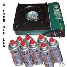 NEW PORTABLE GAS CAMPING / FISHING STOVE + 8 CANISTERS