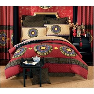 Unique Bedding Comforter - Asian Design Good Fortune Symbol Bed in Bag Set - (Full, Queen, or King)