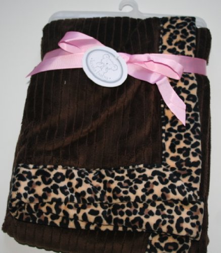 Koala Baby Faux Fur Blanket - Pink & Brown with Leopard Print Trim product image