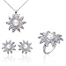 Stunning and Classy: Sterling Silver with CZ Diamond and Simulated White Pearl Sunflower Necklace Set with Earring and Ring