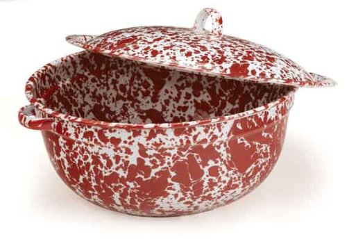 Enamelware Covered Casserole, Red Marble