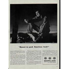 "Honest-to-gosh American food!" An American prisoner behind German barbed wire - a prisoner of war. You're hungry and homesick. Into your hands comes an 11-pound package of food. The Army aranges for a carton of this kind to be sent to every American soldier in every German prison camp every week. ..... 1944 National Dairy Products Corporation Ad, A3743A.