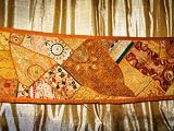 Earthy Gold Spectacular Zardozi India Sari Tapestry Wall Hanging Table Runner