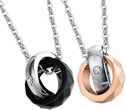 His & Hers Pendant Necklace Jewelry Stainless Steel Couple Matching Rhombus Rings CZ 1 Pair