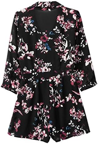 AngelClothing Womens Vintage Floral Jump Suits V-Neck Waisted Siamese Pants blackS