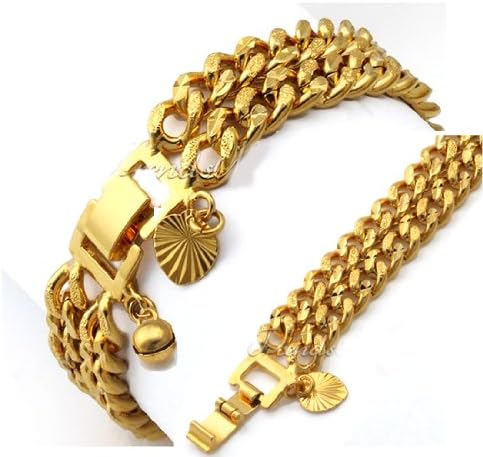 TKC 18K Gold Filled Curb Cuban Women Girl Bracelet 14 mm 8" Heart Bell Charms