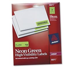 Avery High Visibility 1 x 2 5/8 Inch Fluorescent Green Labels 750 Pack (5971)