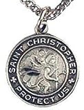 St.christopher Pewter Diamond Cut Medal.18" Stainless Steel Chain