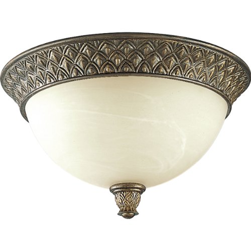 Progress Lighting P3539-86 2-Light Close-To-Ceiling with Antique Alabaster Glass and Pineapple Patterned Details, Burnished Chestnut