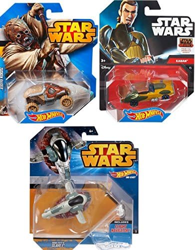 Star Wars Hot Wheels 3 Car & Sarship Set - Kanan, Slave1 & Tusken Raider Character Cars
