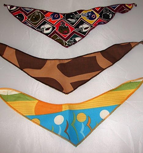 Dog Bandana Scarf~Tie On~Dog Apparel Accessory~XSmall~Set of 3~(Brown Print, Bright Seagulls, NFL Football)