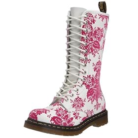 Dr. Martens 1B99 14 Eye Zip Boot White Pink Lamper Flocking by Dr. Martens
