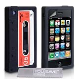 Yousave Accessories TM Zubeh�r K�hl Schwarz Und Rot Silikon Gel Retro Kassette Stil Schutzh�lle F�r Das Apple iPhone 3 / 3G / 3GS Mit Displayschutz Film Und Graues Micro Faser Poliertuchvon "Yousave Accessories"