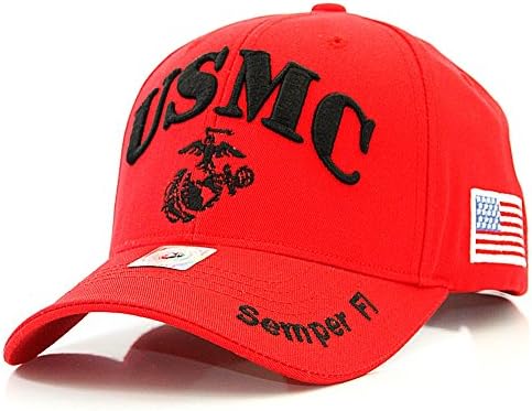 U.S. Marines USMC Officially Licensed Velcro Cap Hat with USA Flag Red