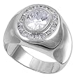Sterling Silver Men's Ring - Clear CZ - 5mm Band Width - 19mm Face Height - Sizes: 9-12