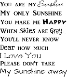 #1 You are my sunshine my only sunshine you make me happy when skies are gray you'll never know dear how much I love you Please don't take my sunshine away lullaby cute wall quotes sayings art vinyl decal